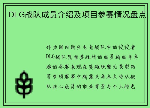 DLG战队成员介绍及项目参赛情况盘点