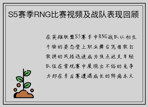 S5赛季RNG比赛视频及战队表现回顾