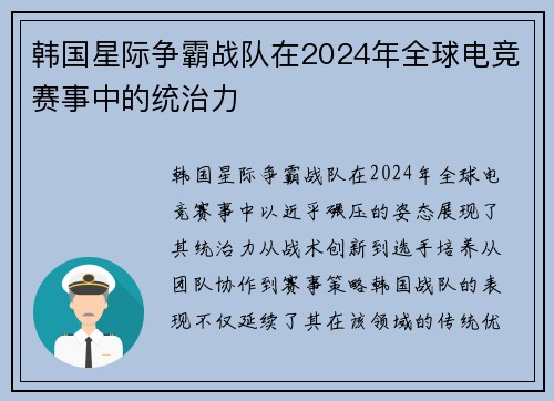 韩国星际争霸战队在2024年全球电竞赛事中的统治力