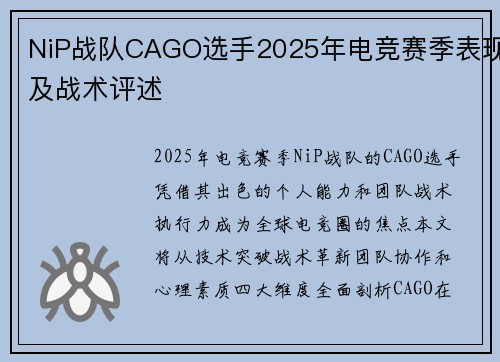 NiP战队CAGO选手2025年电竞赛季表现及战术评述