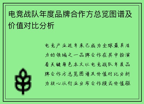 电竞战队年度品牌合作方总览图谱及价值对比分析